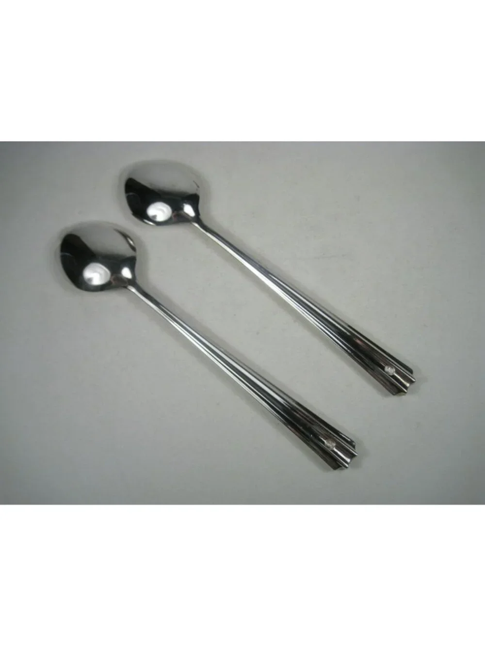 Stainless Steel Serving Spoon and Fork Set 10 inch Ribbed Handles Italy Vintage